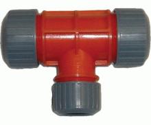 Тройник с цанговым креплением для поливочного шланга 1/2"-3/4"-3/4"